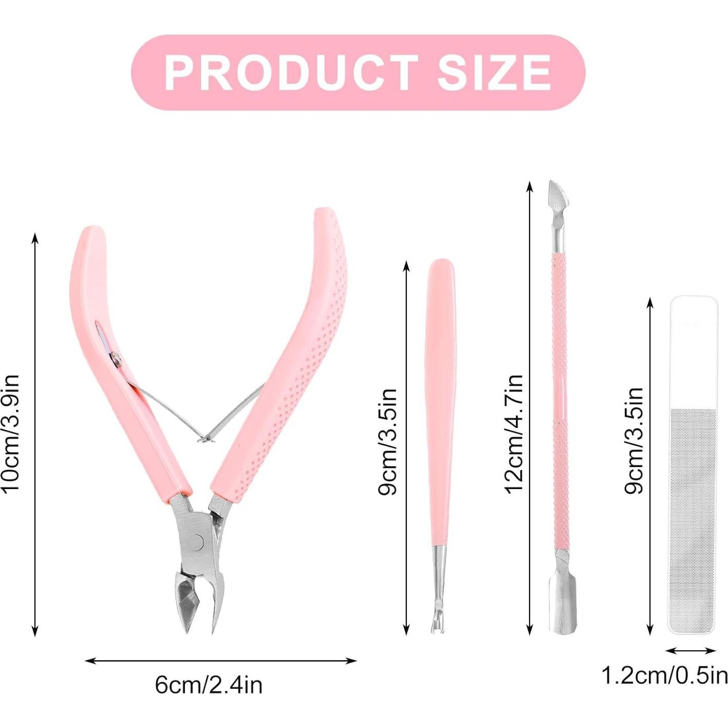 Kit Removedor de Cutículas Grevosea 4 Piezas Acero Inoxidable Rosa