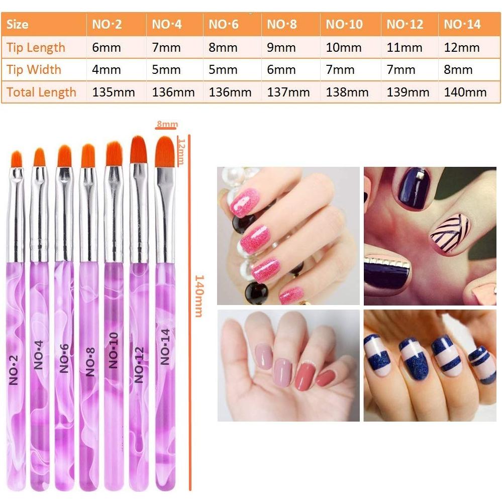 Set de 7 Pinceles de Uñas Acrílicas FULINJOY - Detalle UV Gel