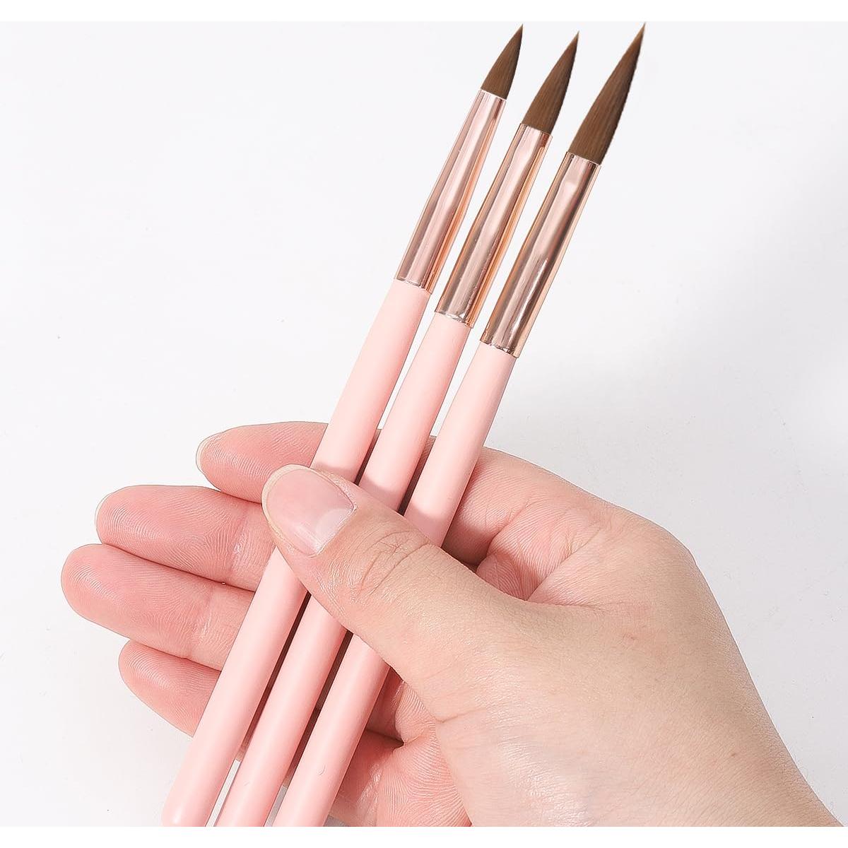 Juego de Pinceles para Uñas Acrílicas ZEOHBETY 3 Pcs Rosa