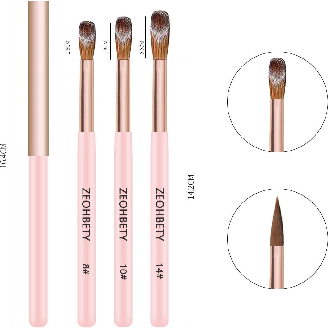Juego de Pinceles para Uñas Acrílicas ZEOHBETY 3 Pcs Rosa