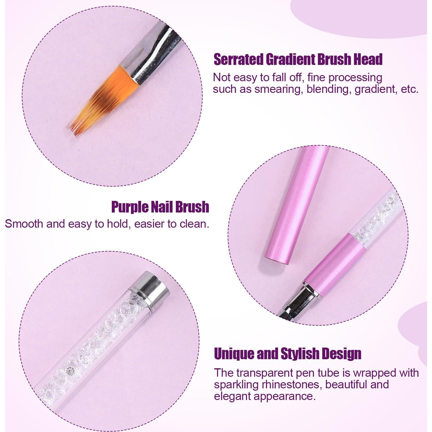 Brocha de Uñas Ombre NQEUEPN con Mango de Rhinestone 17cm