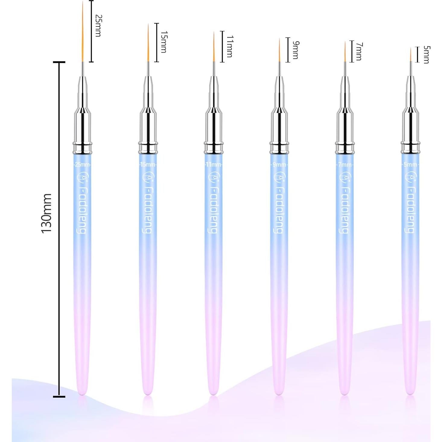 Pincel Liner para Uñas Fadelong 6 Pcs 5-25mm Profesional