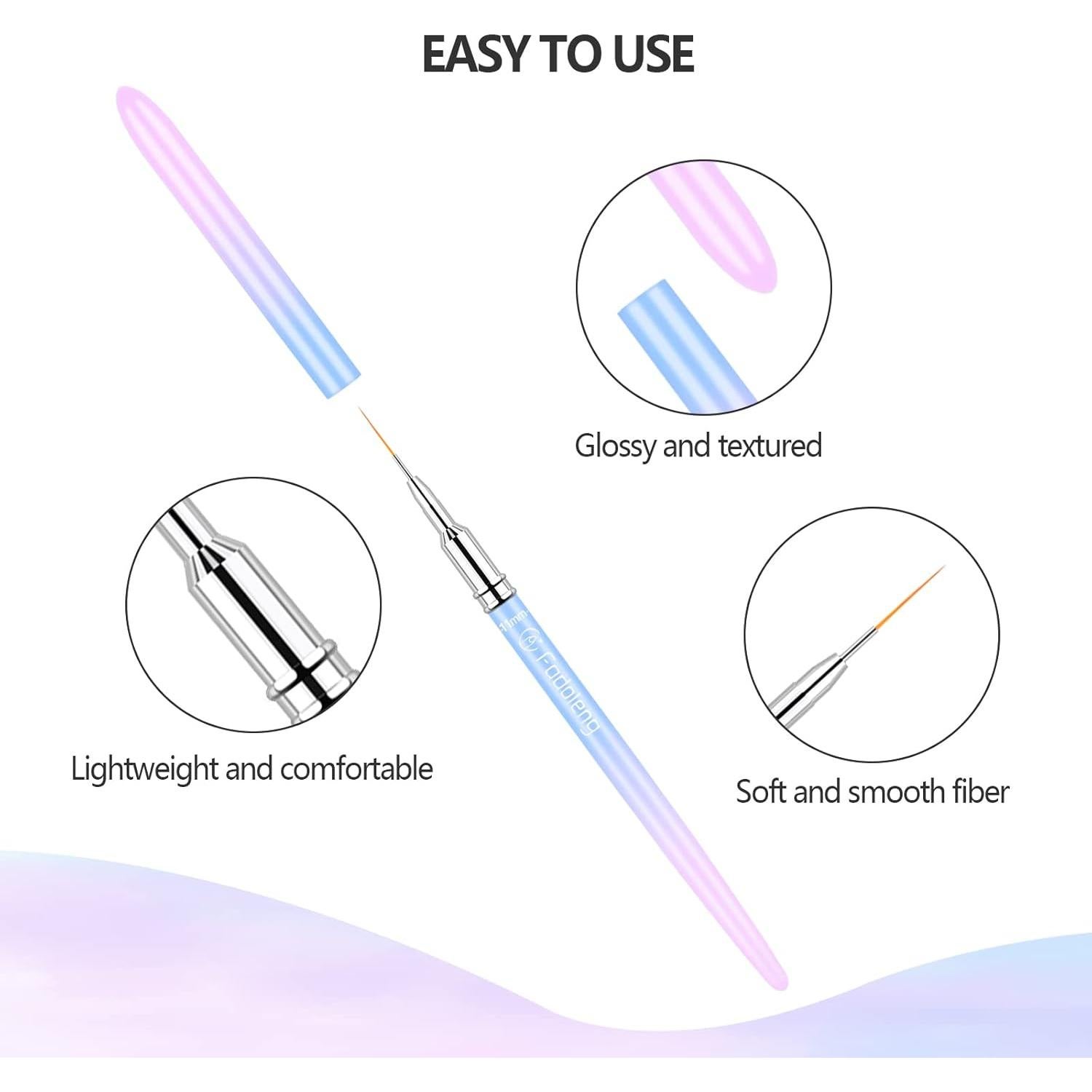 Pincel Liner para Uñas Fadelong 6 Pcs 5-25mm Profesional