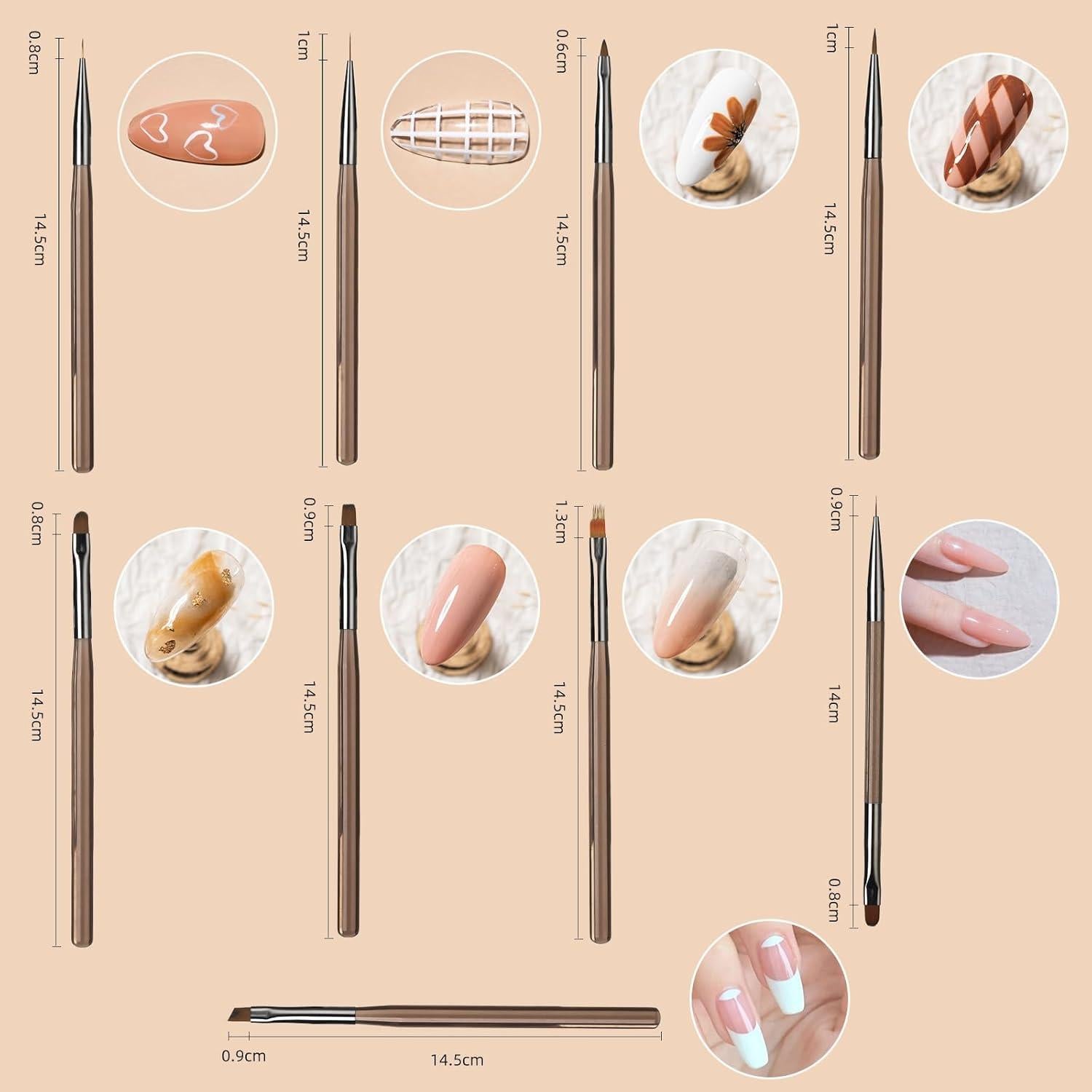 Juego de Pinceles para Uñas Zinmilin - 9 Piezas Acrílico