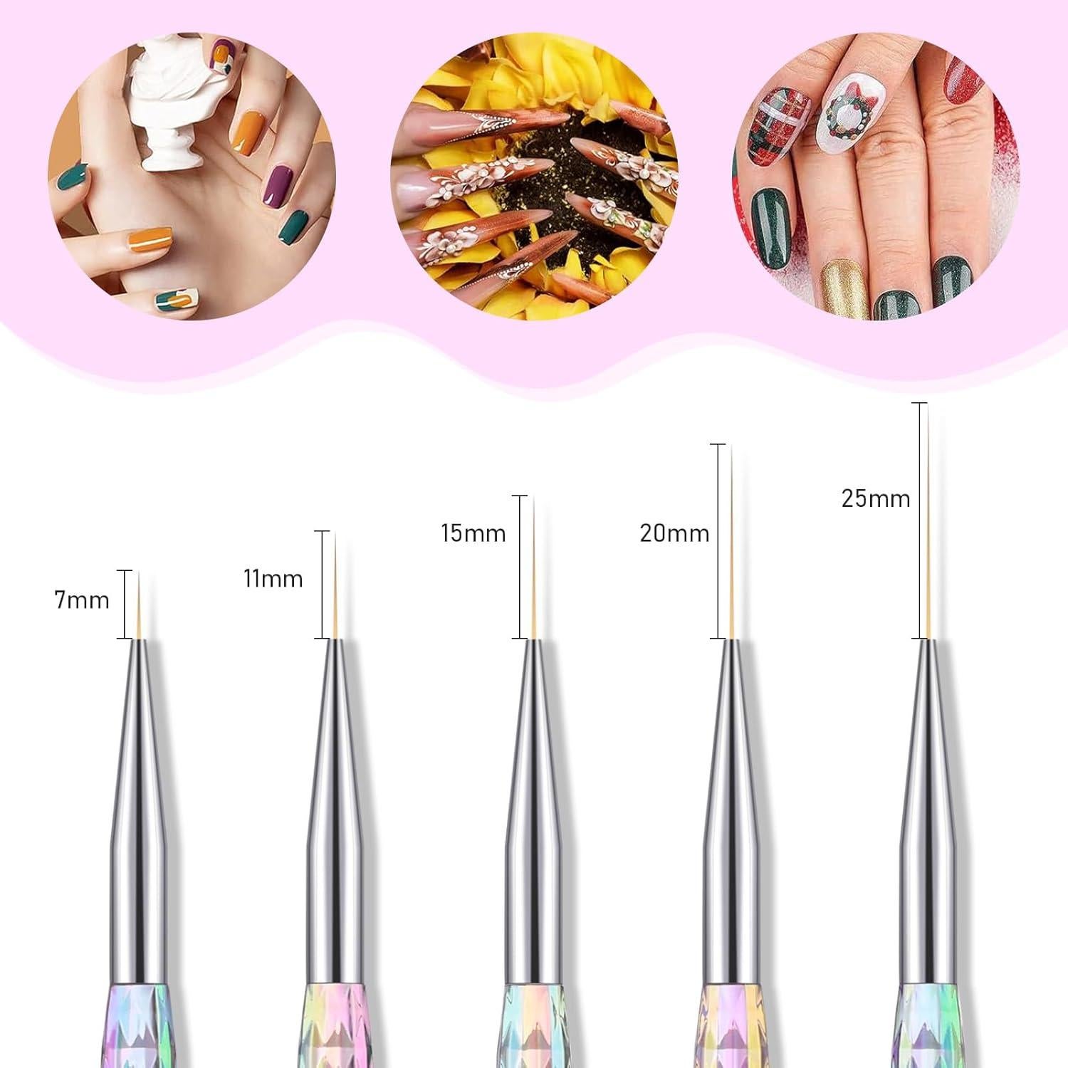 Conjunto de 5 Pinceles de Arte de Uñas RIYUEXING - Tamaños 7 a 25mm