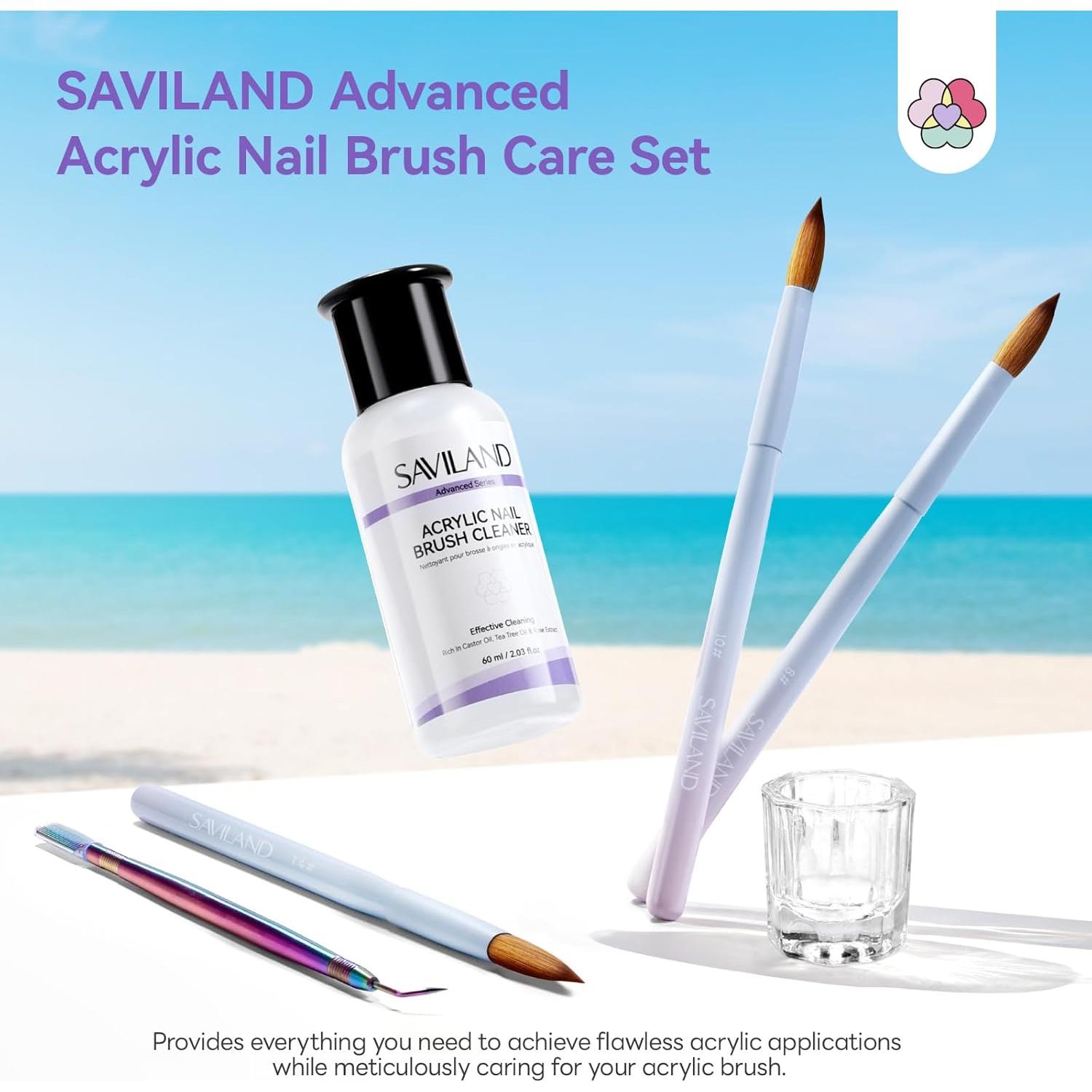 Kit de Pinceles Acrílicos SAVILAND con Limpiador 60ml