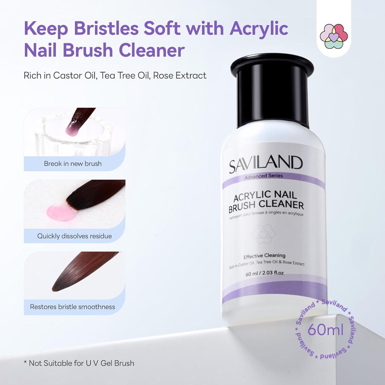 Kit de Pinceles Acrílicos SAVILAND con Limpiador 60ml