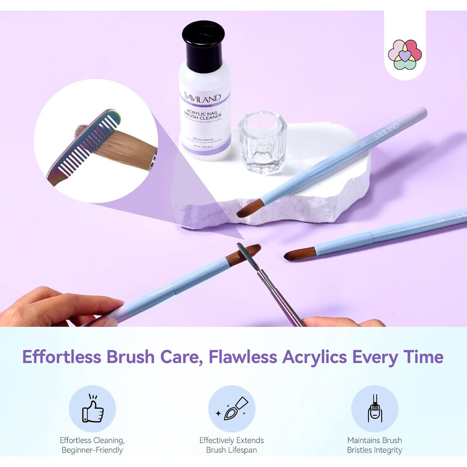 Kit de Pinceles Acrílicos SAVILAND con Limpiador 60ml