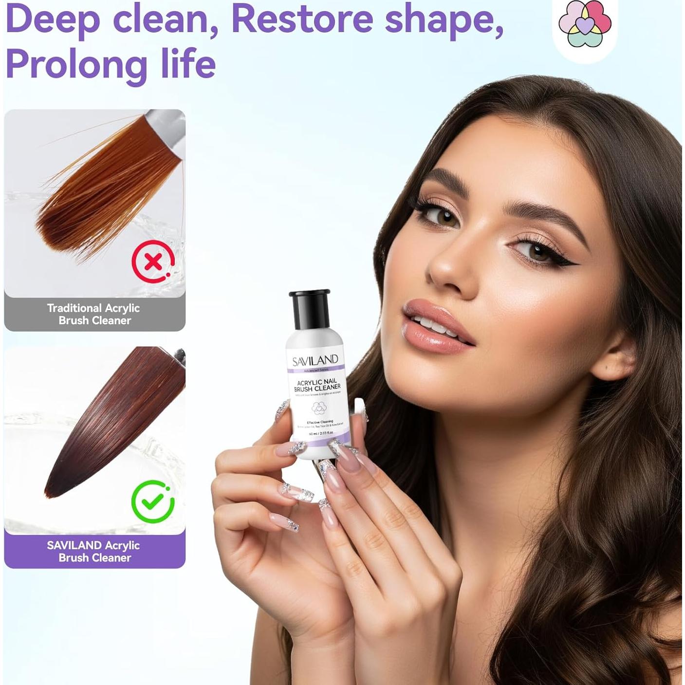 Kit de Pinceles Acrílicos SAVILAND con Limpiador 60ml