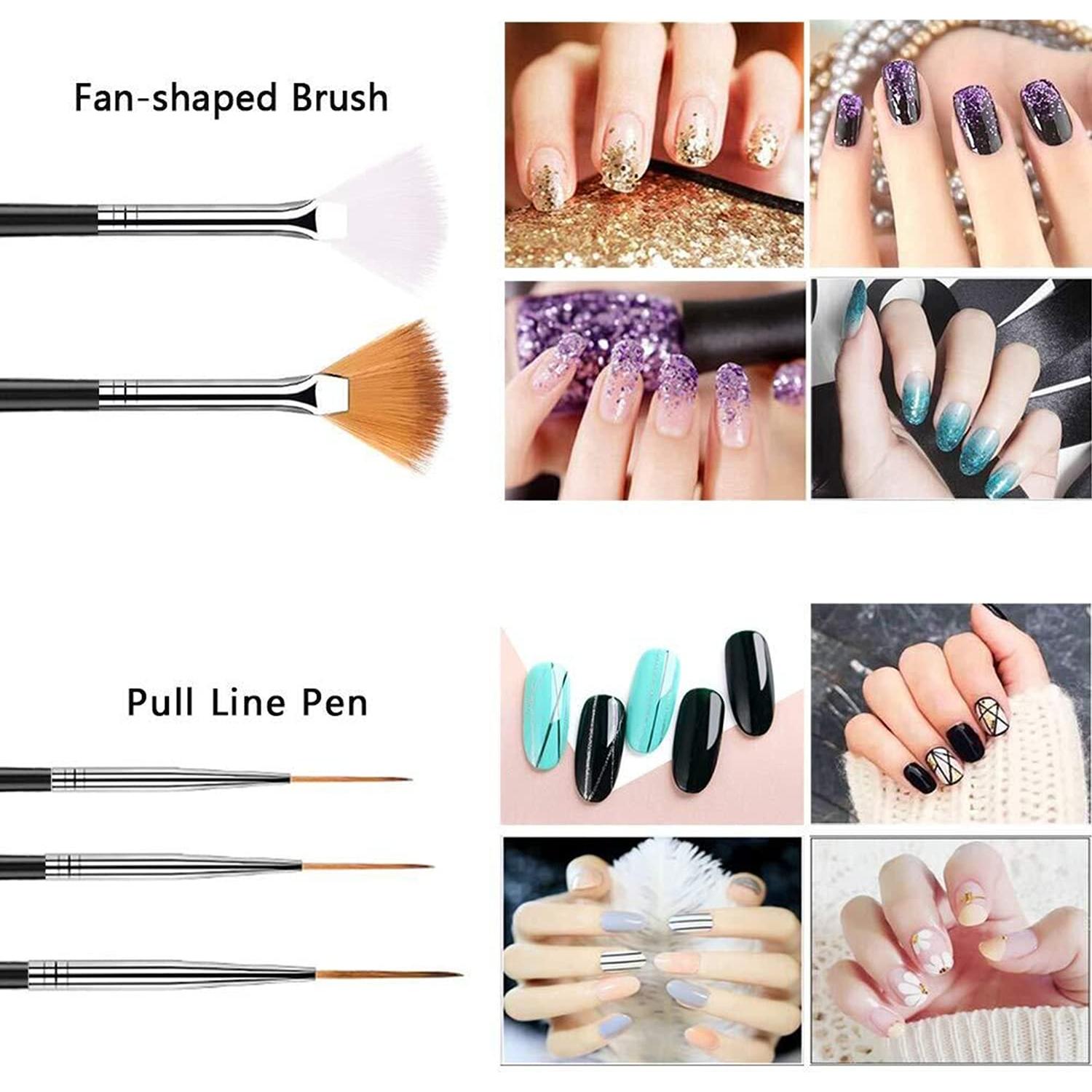 Juego de 20 Herramientas para Uñas JOYJULY - 15 Pinceles y 5 Bolígrafos