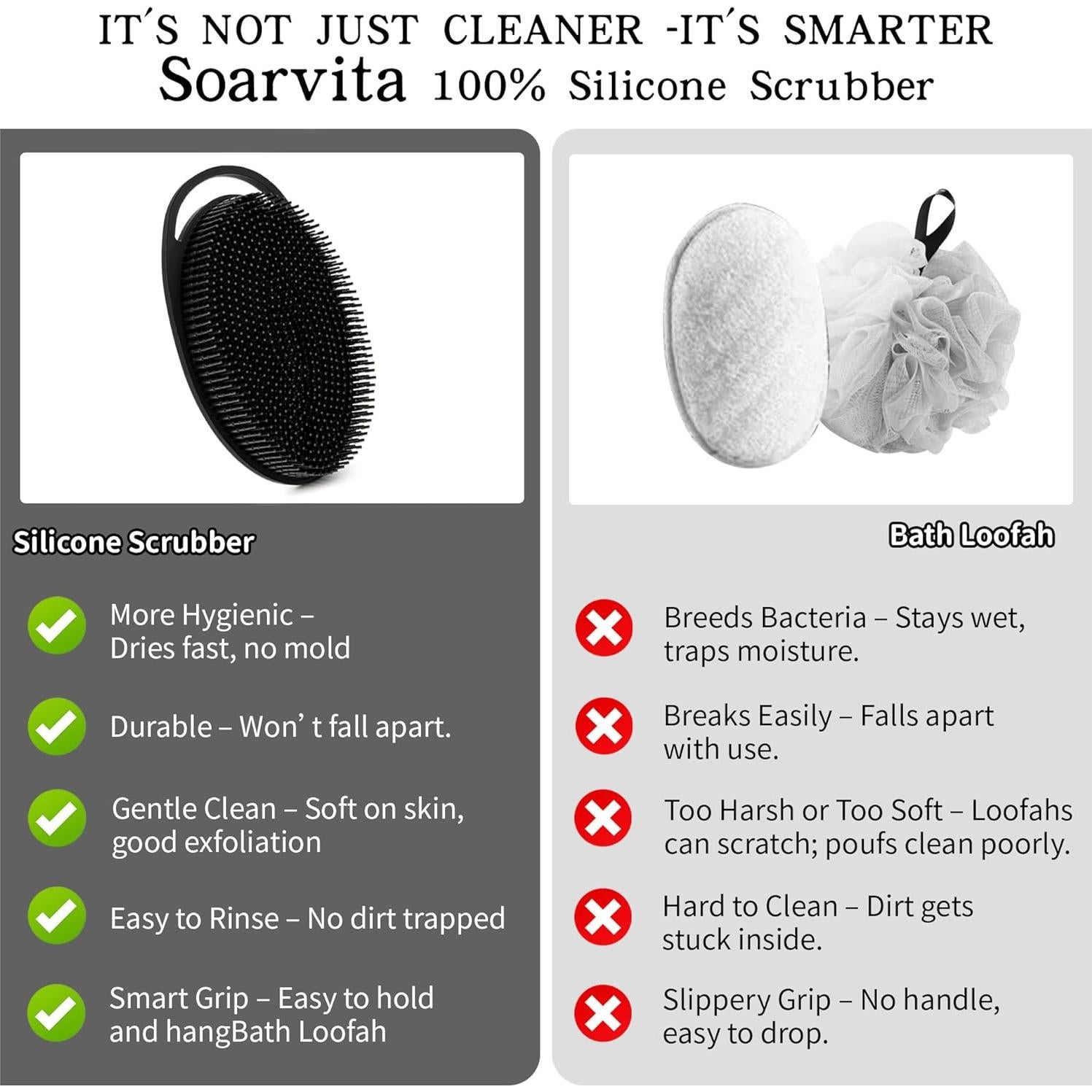 Paquete de 2 Exfoliadores Corporales de Silicona Soarvita - Negro y Rosa