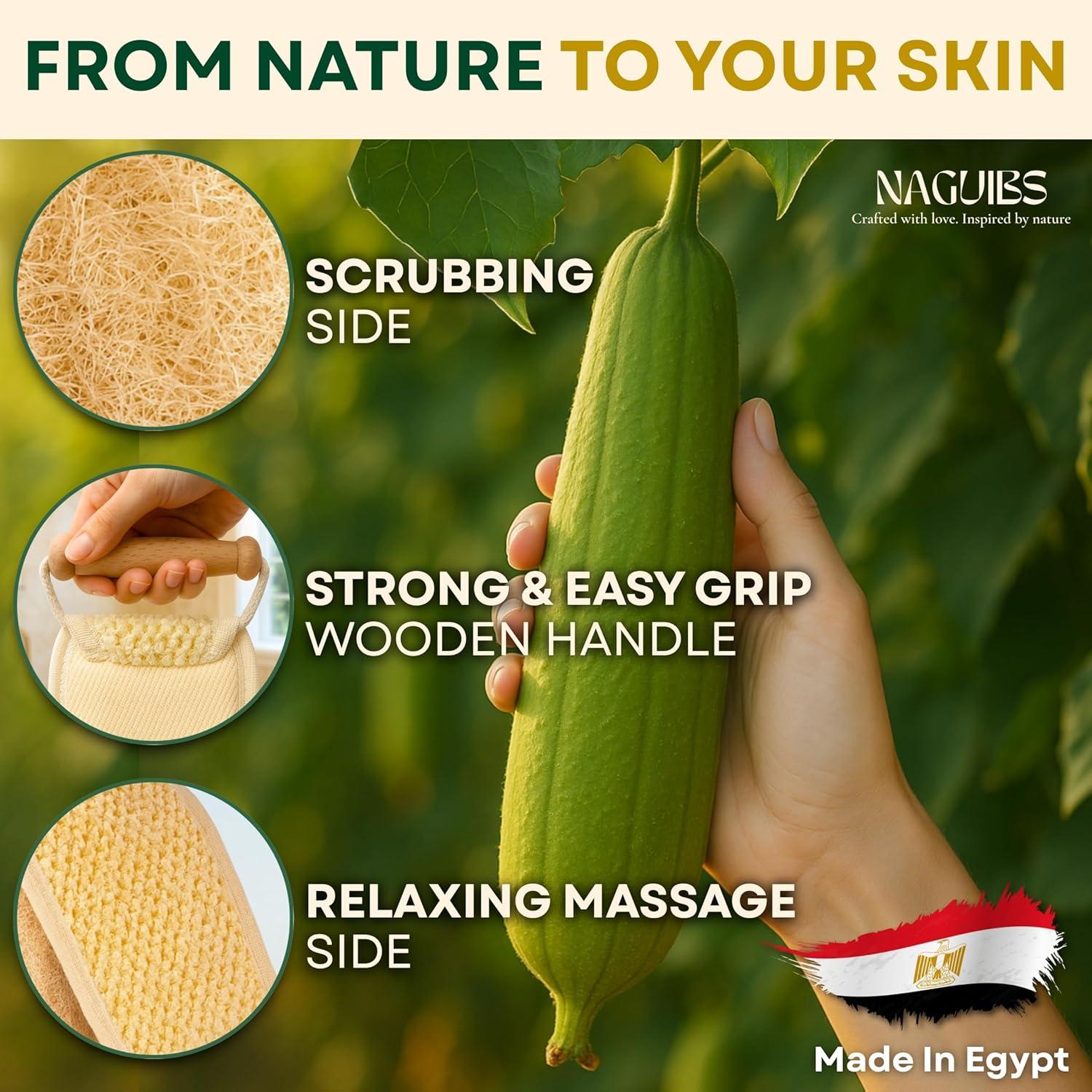 Esponja de Loofah Natural Egipcia 2 en 1 con Mango Exfoliante