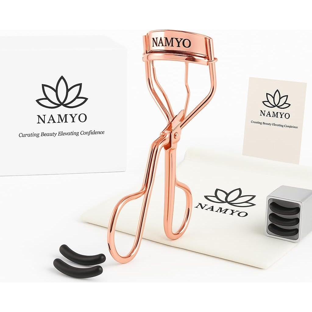 Rizador de Pestañas Namyo Oro Rosa con 10 Recambios y Bolsa