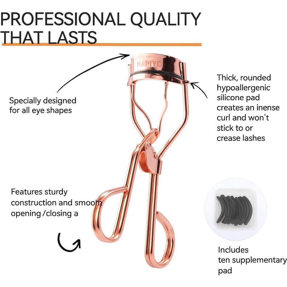 Rizador de Pestañas Namyo Oro Rosa con 10 Recambios y Bolsa