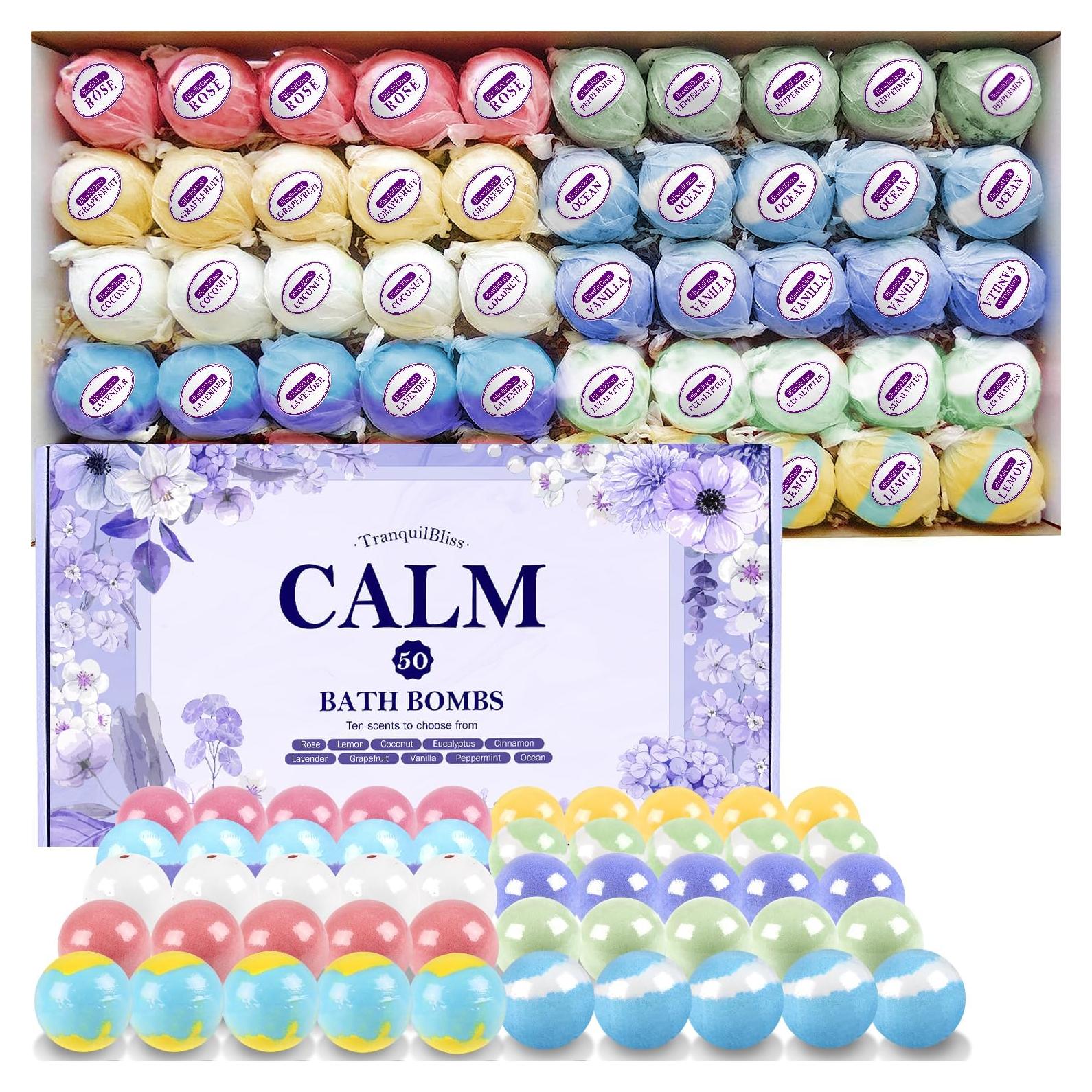 Set de 50 Bombas de Baño TranquilBliss con 10 Aromas Naturales