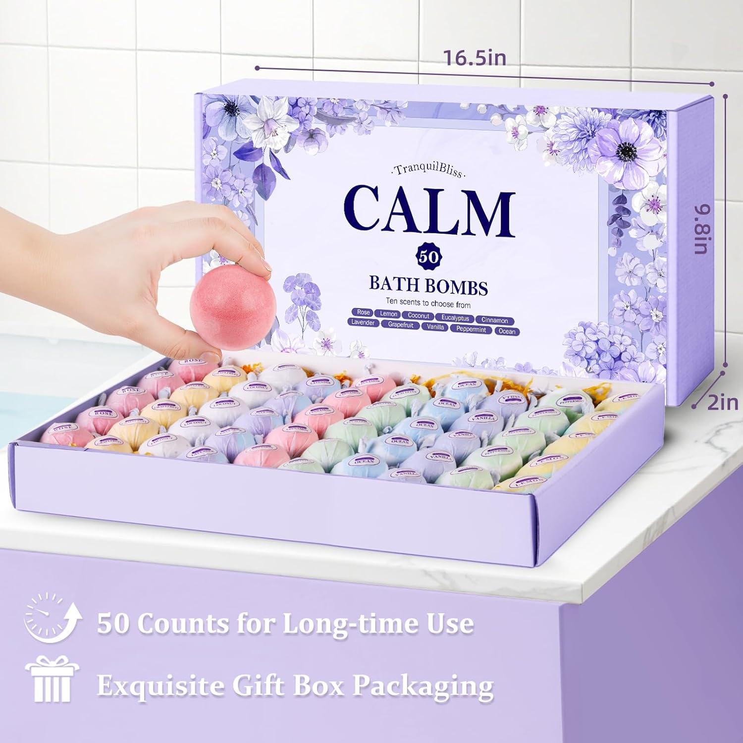 Set de 50 Bombas de Baño TranquilBliss con 10 Aromas Naturales