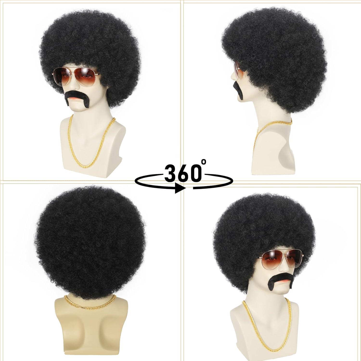 Peluca Afro Estilo Disco Bromobiz para Hombres - Negro