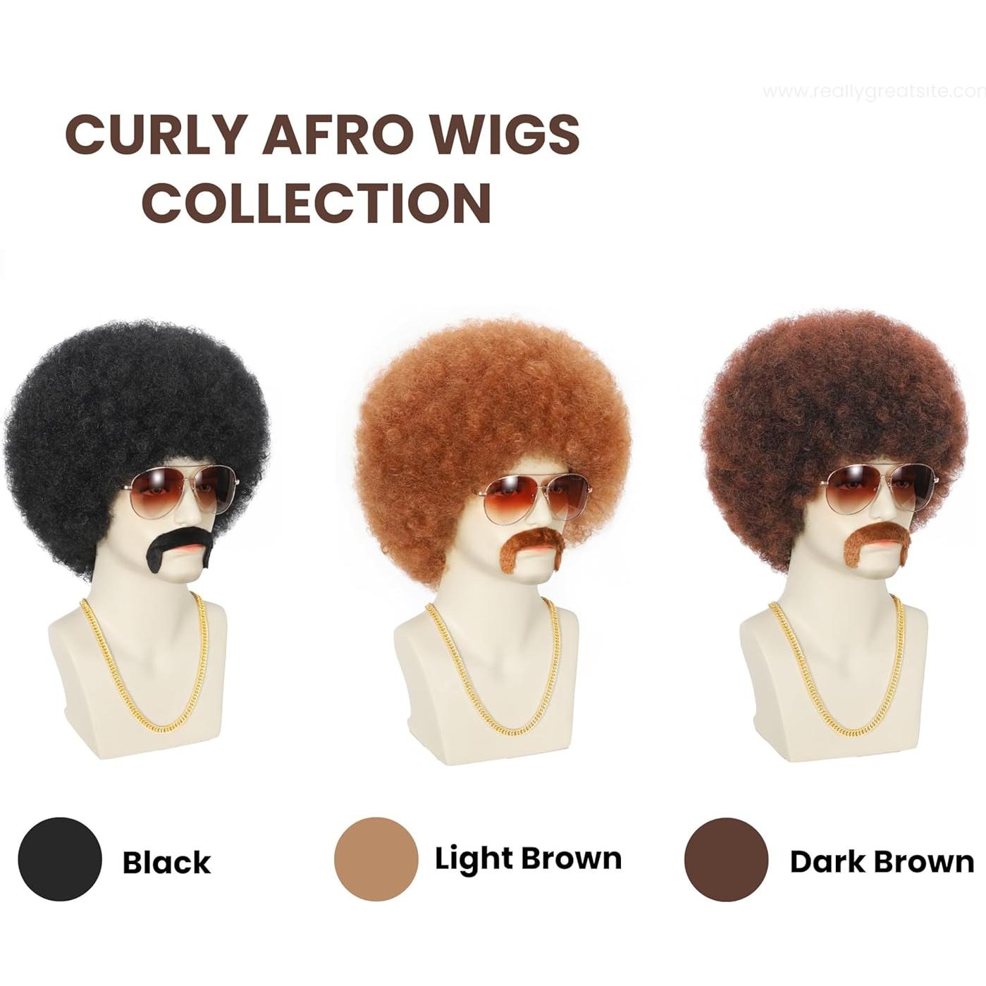 Peluca Afro Estilo Disco Bromobiz para Hombres - Negro