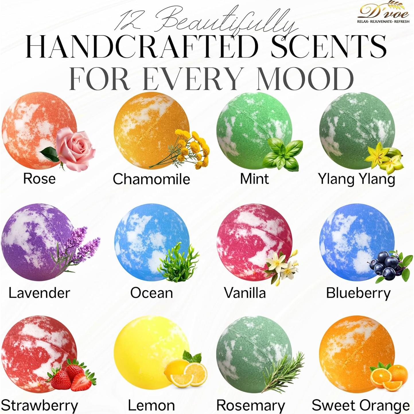 Juego de Bombas de Baño D'Voe 12 Pcs 99g Naturales Aromas