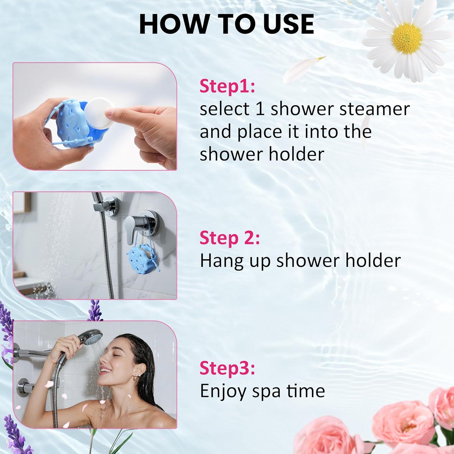 8 Vapores de Ducha LUVCOSY con Soporte de Silicona Azul