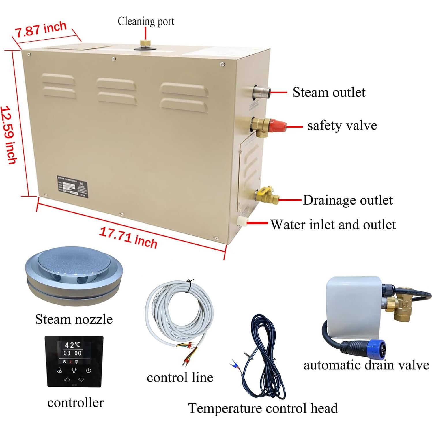 Generador de Ducha de Vapor 9KW JJFFTAO con Autodesagüe