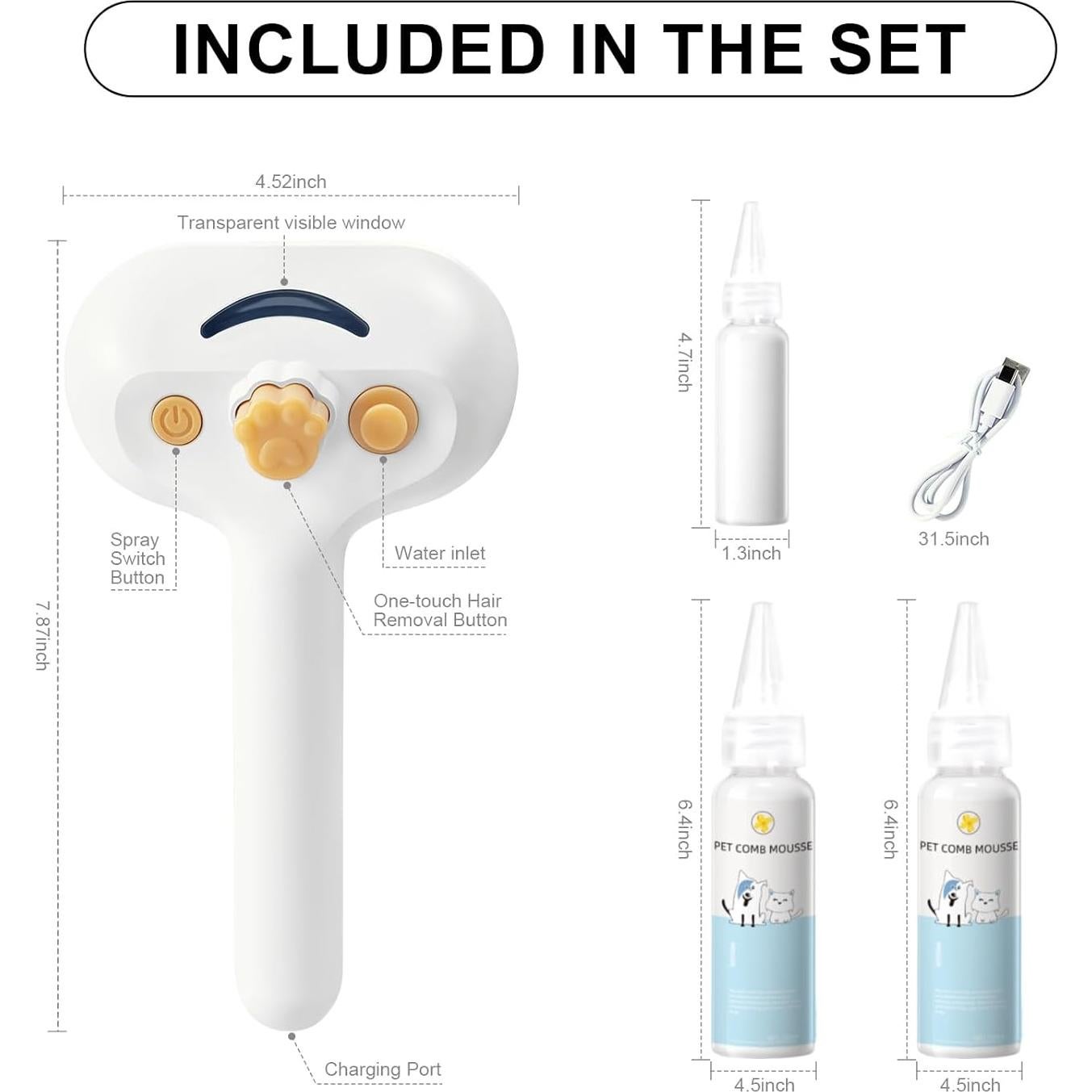 Cepillo de Vapor Ultrasónico para Mascotas VVWVVW 3 en 1