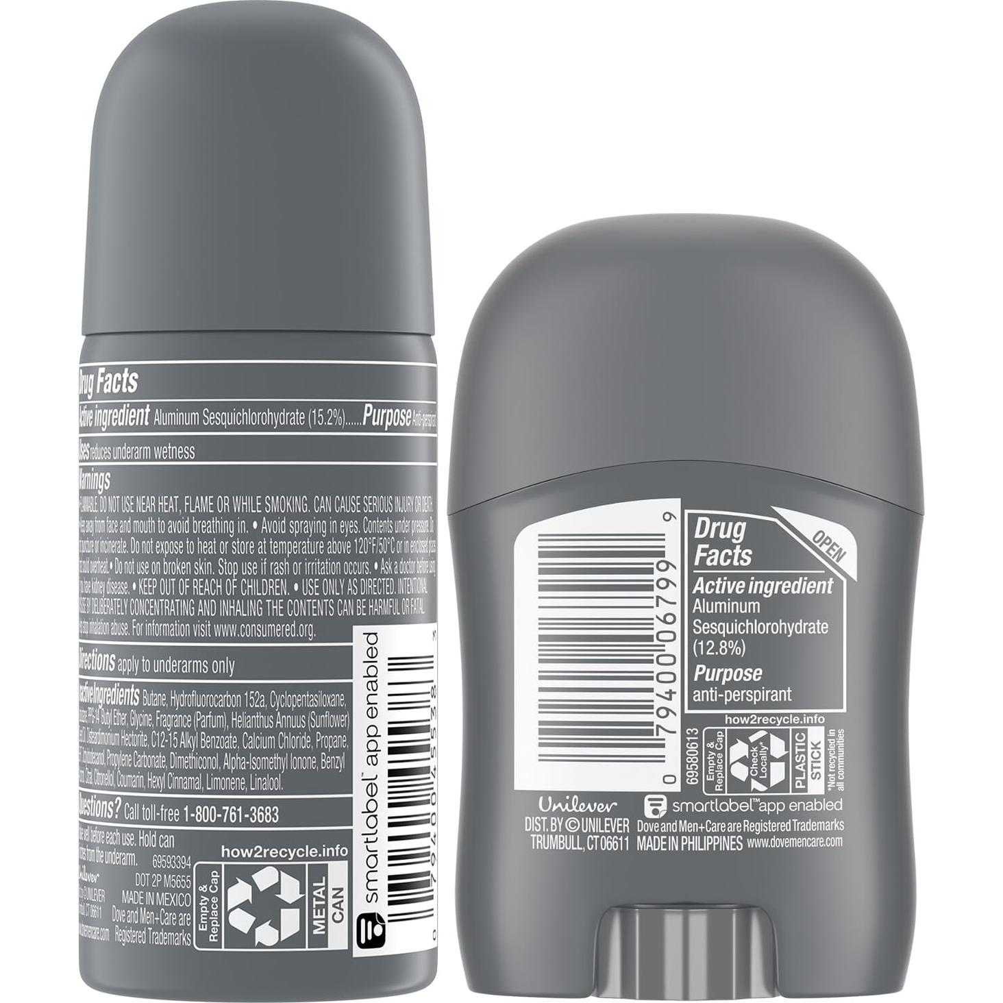 Dove Men+Care Antitranspirante Viaje 4 Piezas 72H Protección