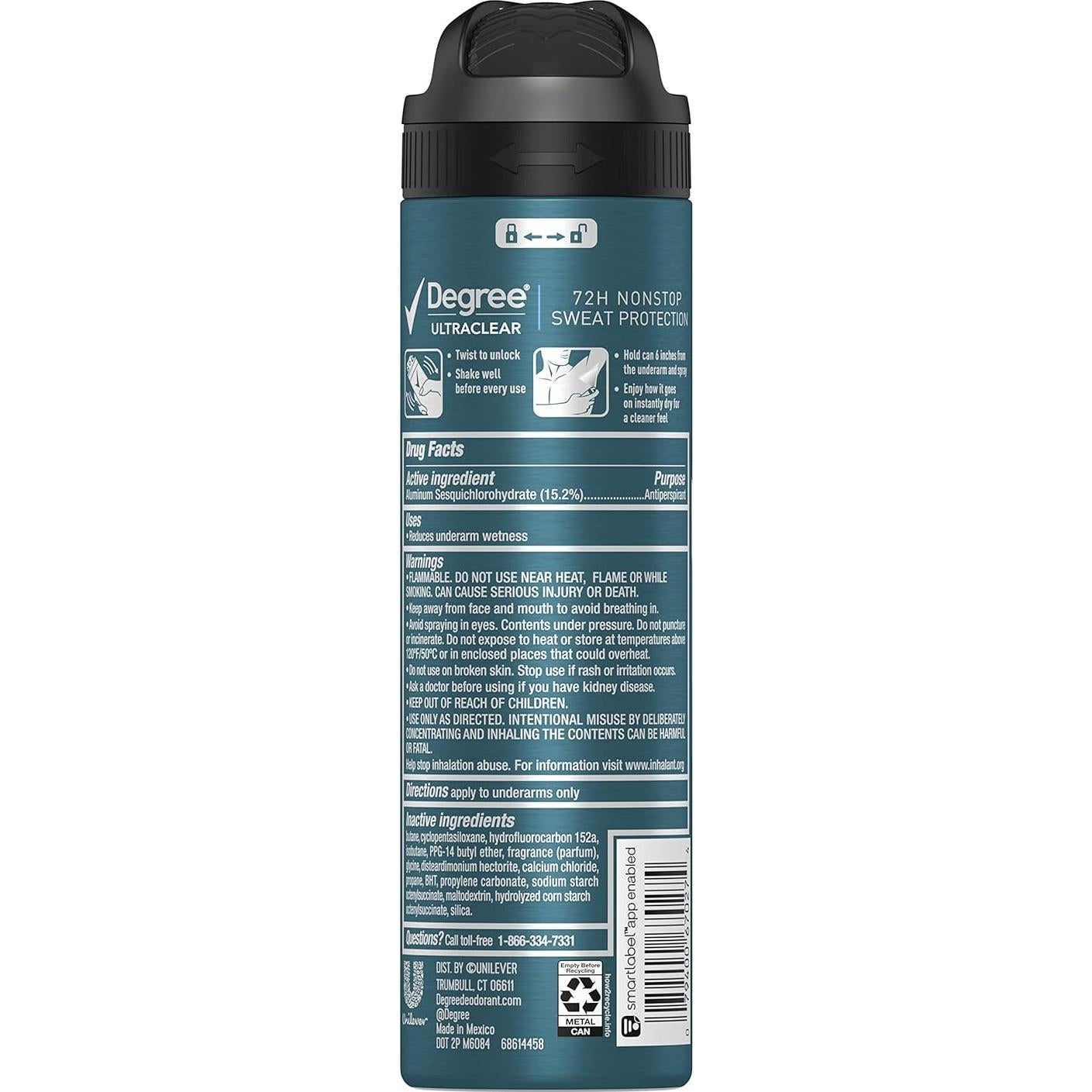 Spray Antitranspirante Degree Hombres UltraClear 107 g Negro + Blanco