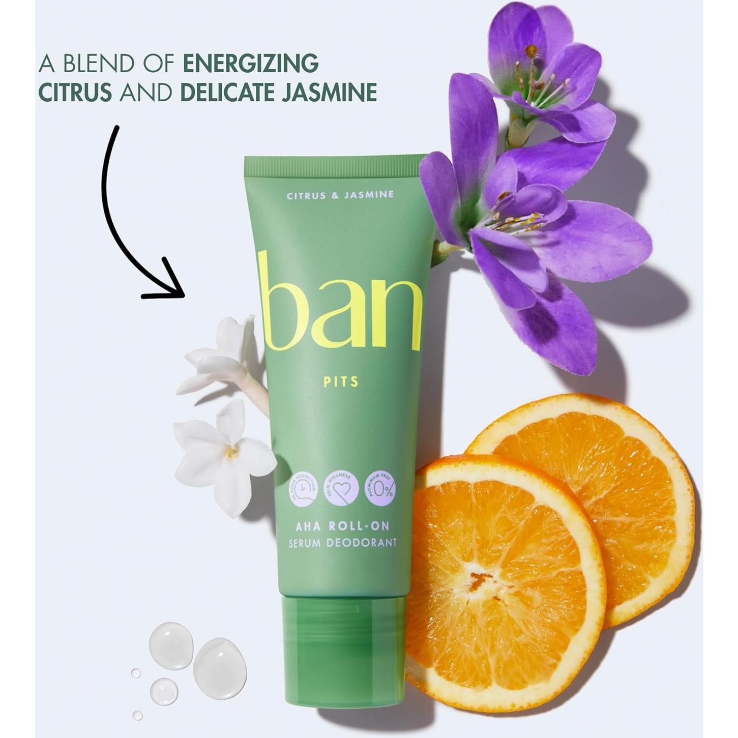 Desodorante Roll-On Ban AHA Sin Aluminio 65.2 ml Cítricos y Jazmín