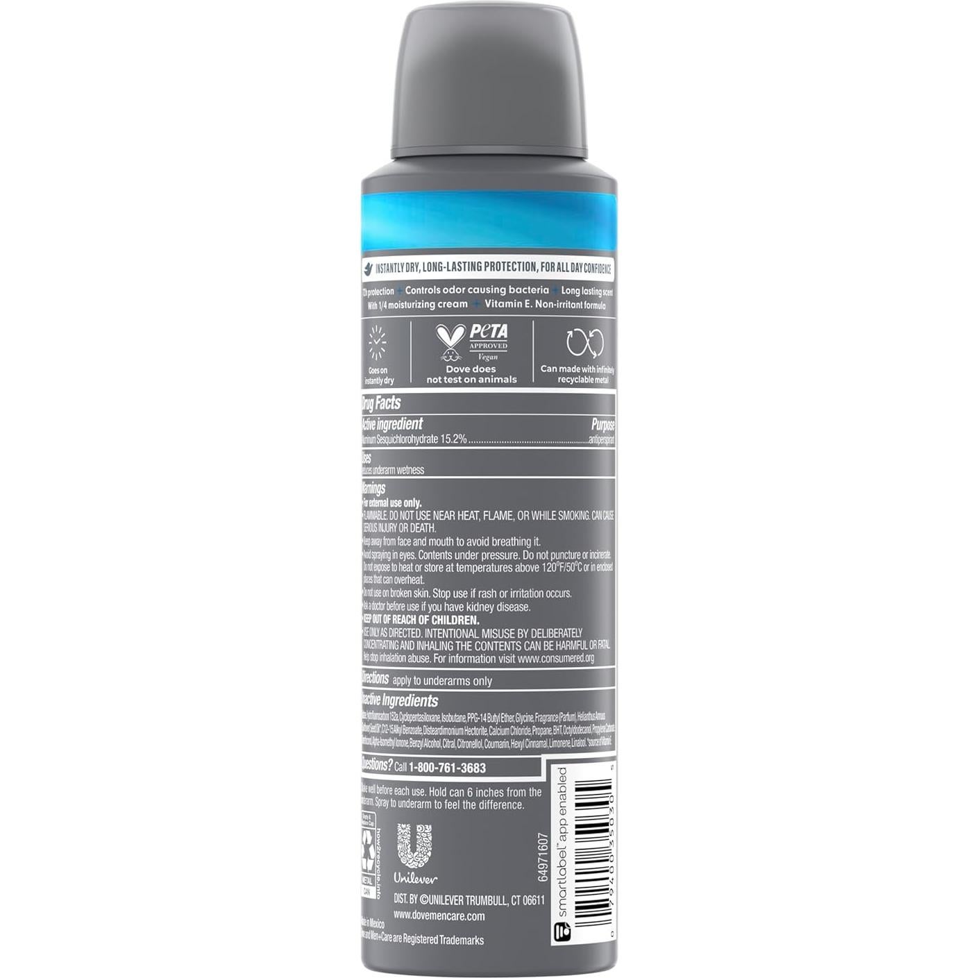 Desodorante Antitranspirante Spray Seco Dove Men+Care 107 g - Comodidad Limpia