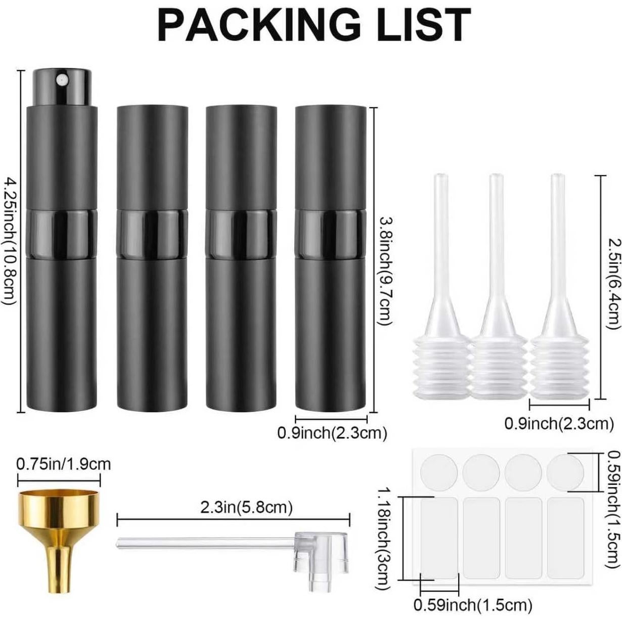 Atomizador de Perfume ZCJROEFA 8ml 4 Pack Negro Mate Recargable