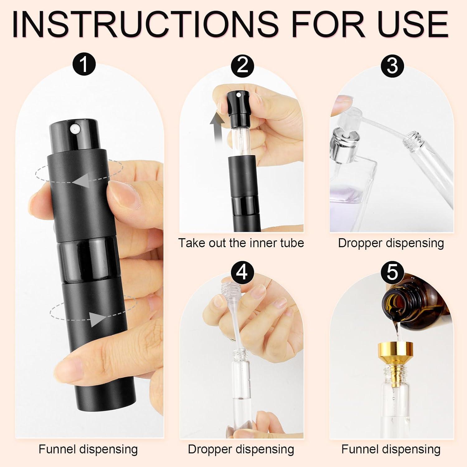 Atomizador de Perfume ZCJROEFA 8ml 4 Pack Negro Mate Recargable