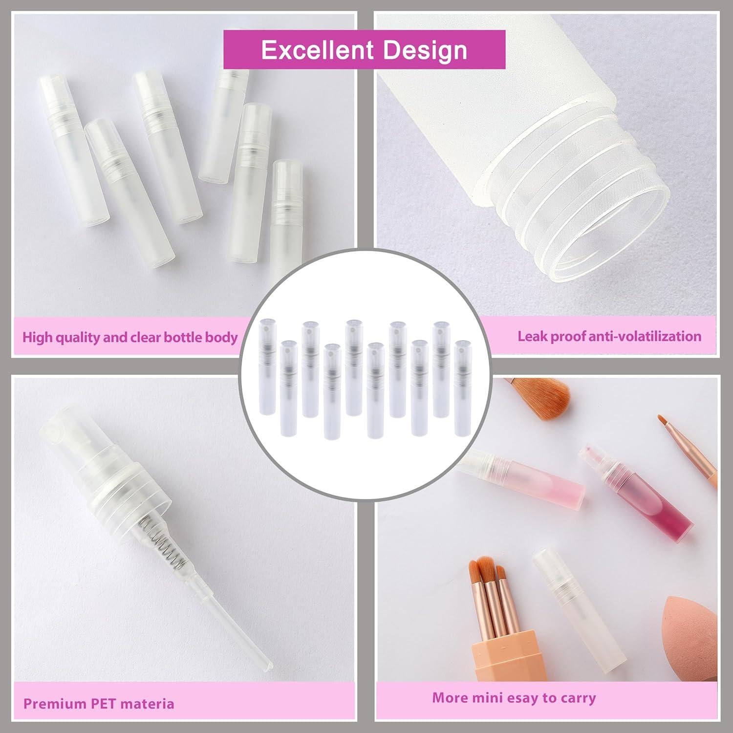 10 Mini Botellas Rellenables de Spray KCKHFA 5ml - A Prueba de Fugas