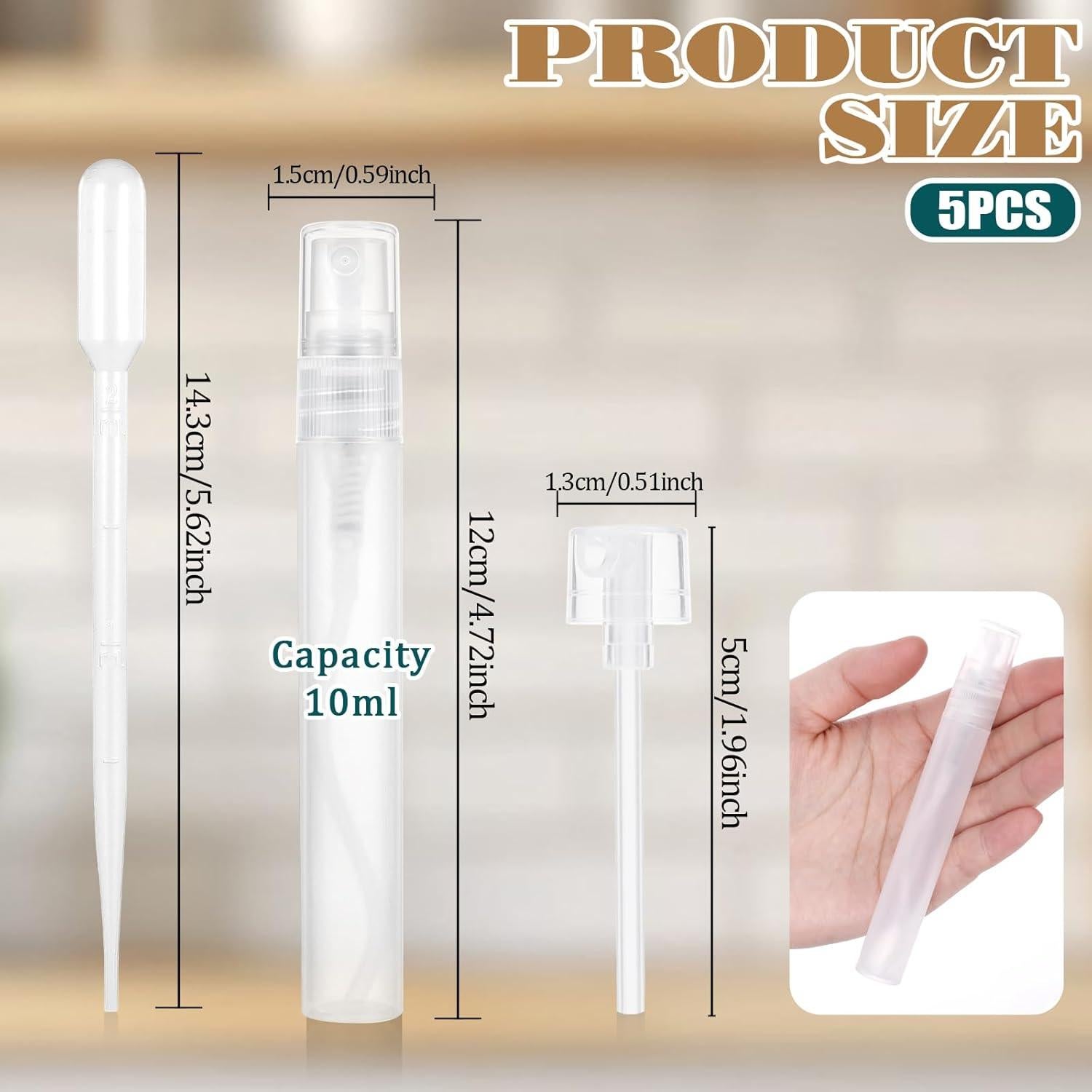 5 Mini Botellas de Spray JIYIN 10ml Recargables Transparentes