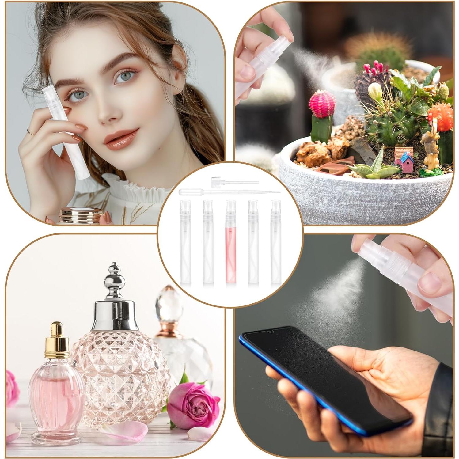 5 Mini Botellas de Spray JIYIN 10ml Recargables Transparentes