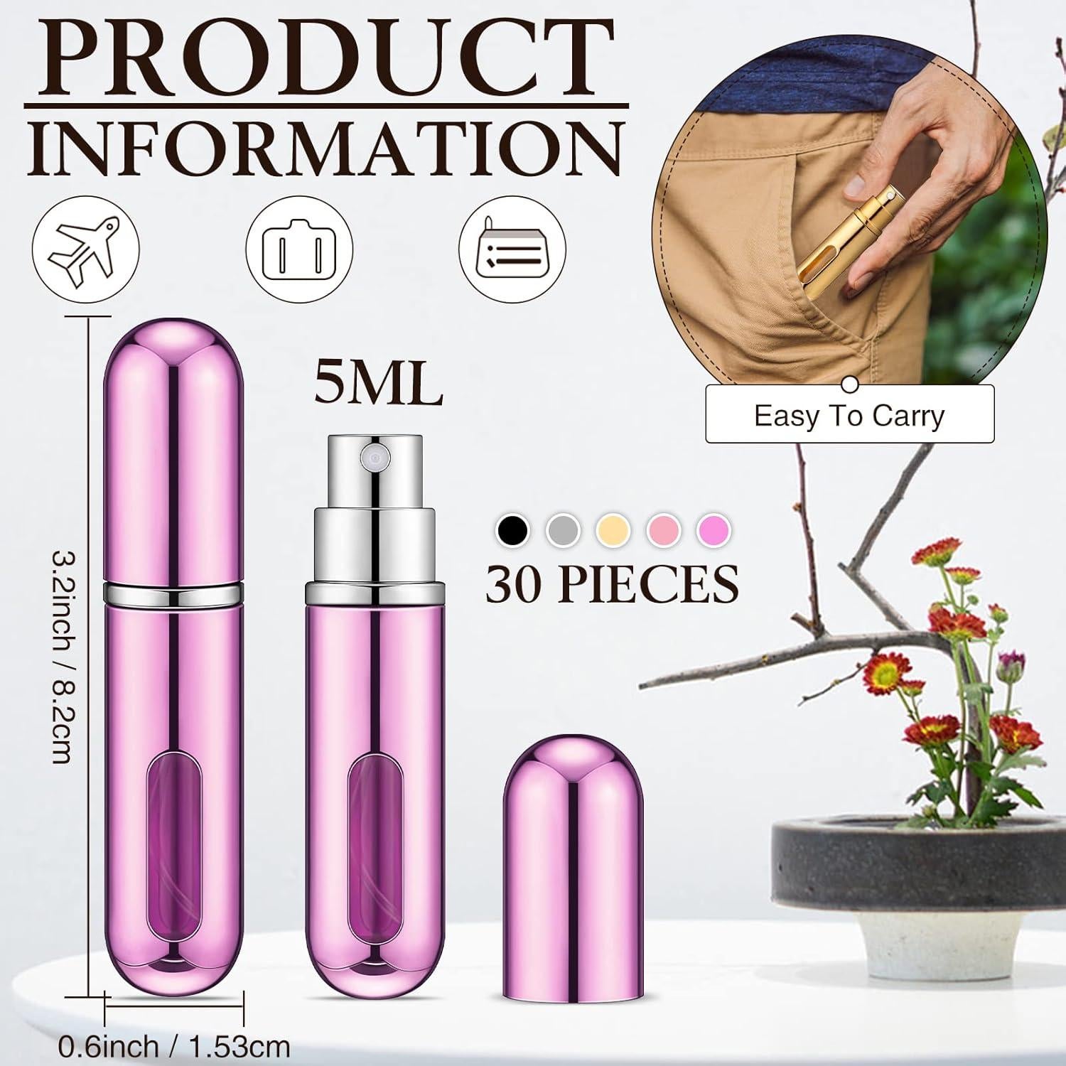 Remerry 30 Pcs Mini Botellas de Spray Rellenables 5ml Viaje