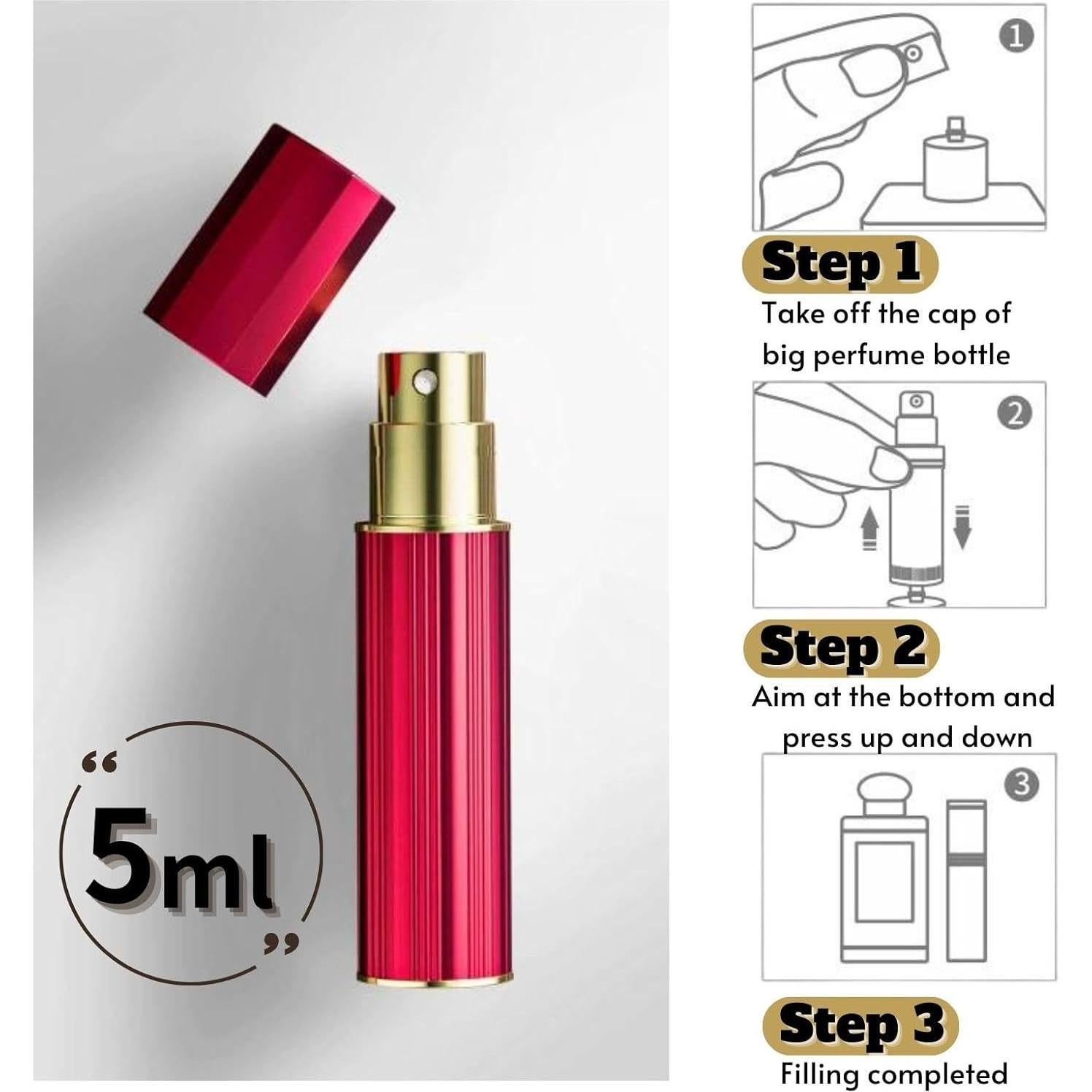 Botella de Spray de Perfume UULANFA 5ml Rojo Recargable