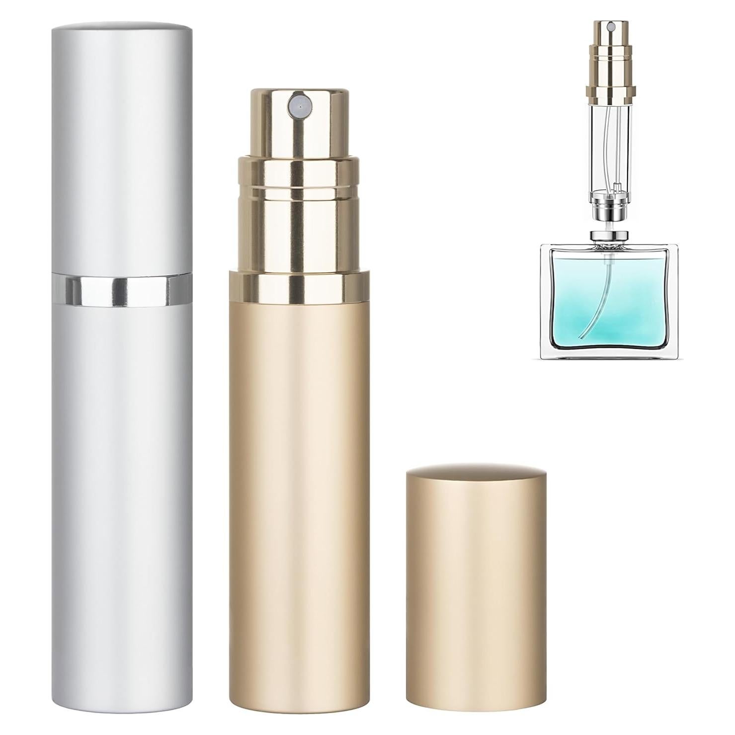 Botella de Perfume Recargable de Viaje Qavhun 5ml 2-Pack Plata y Oro