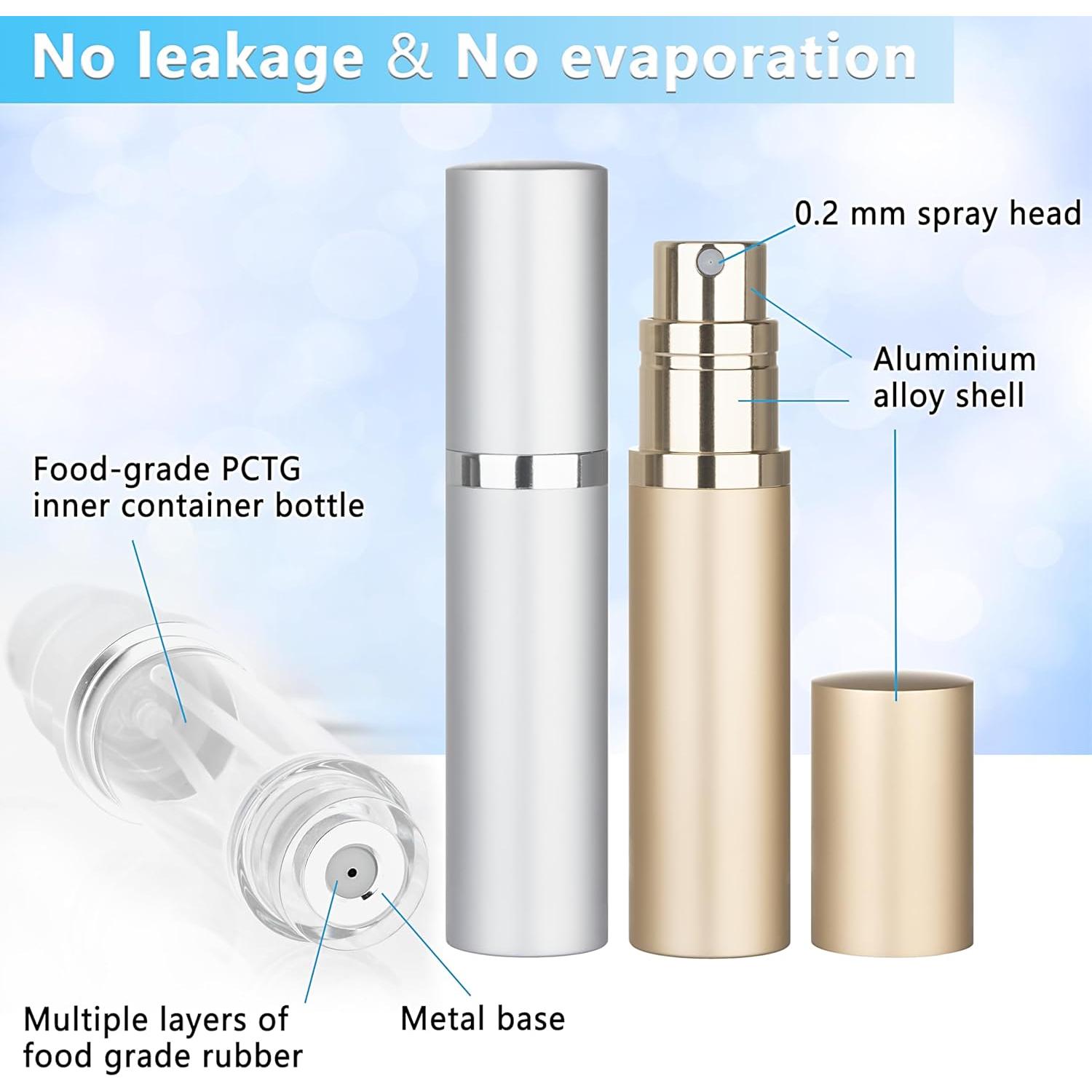 Botella de Perfume Recargable de Viaje Qavhun 5ml 2-Pack Plata y Oro