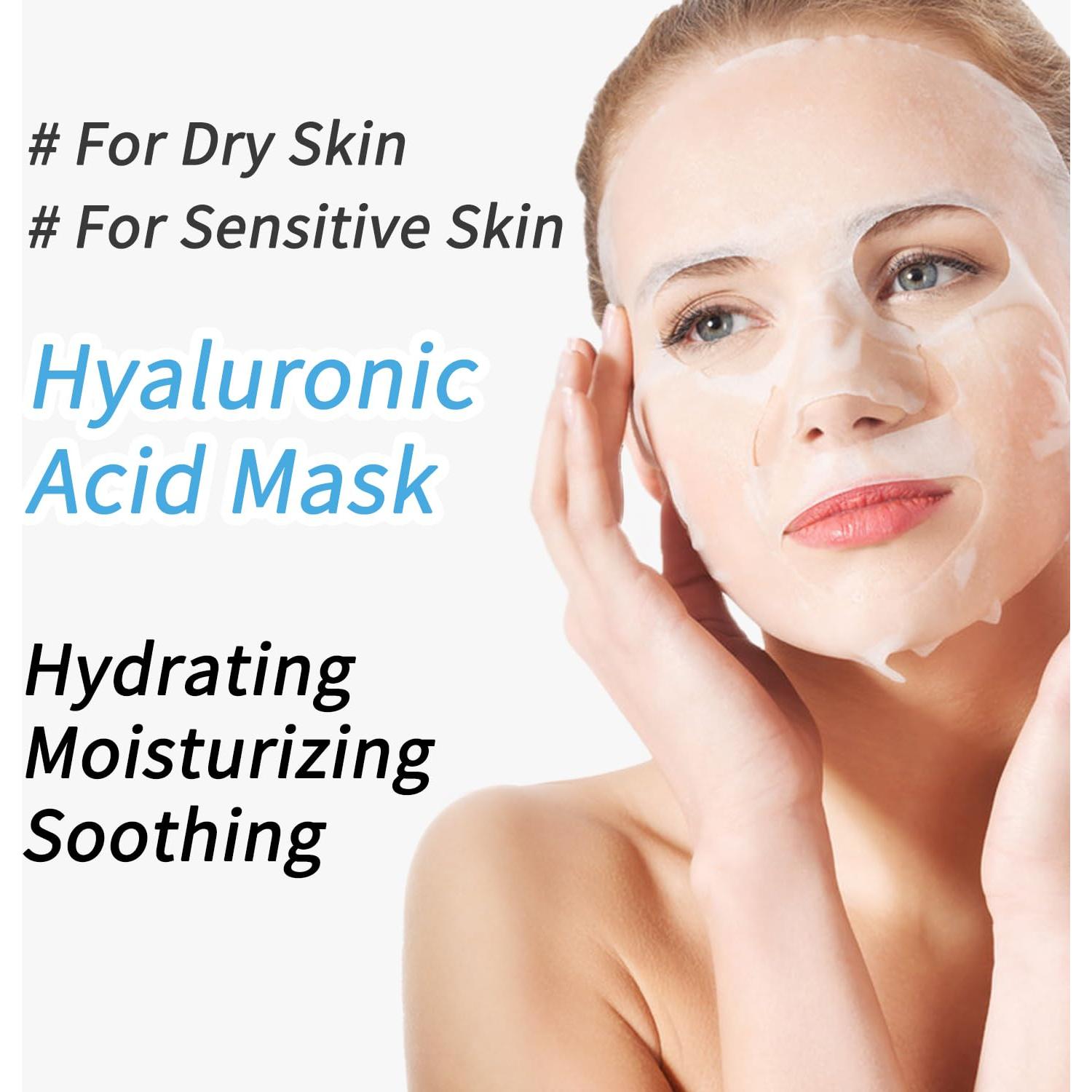 Mascarillas Faciales IREV de Ácido Hialurónico - Hidratación Profunda, Paquete de 10