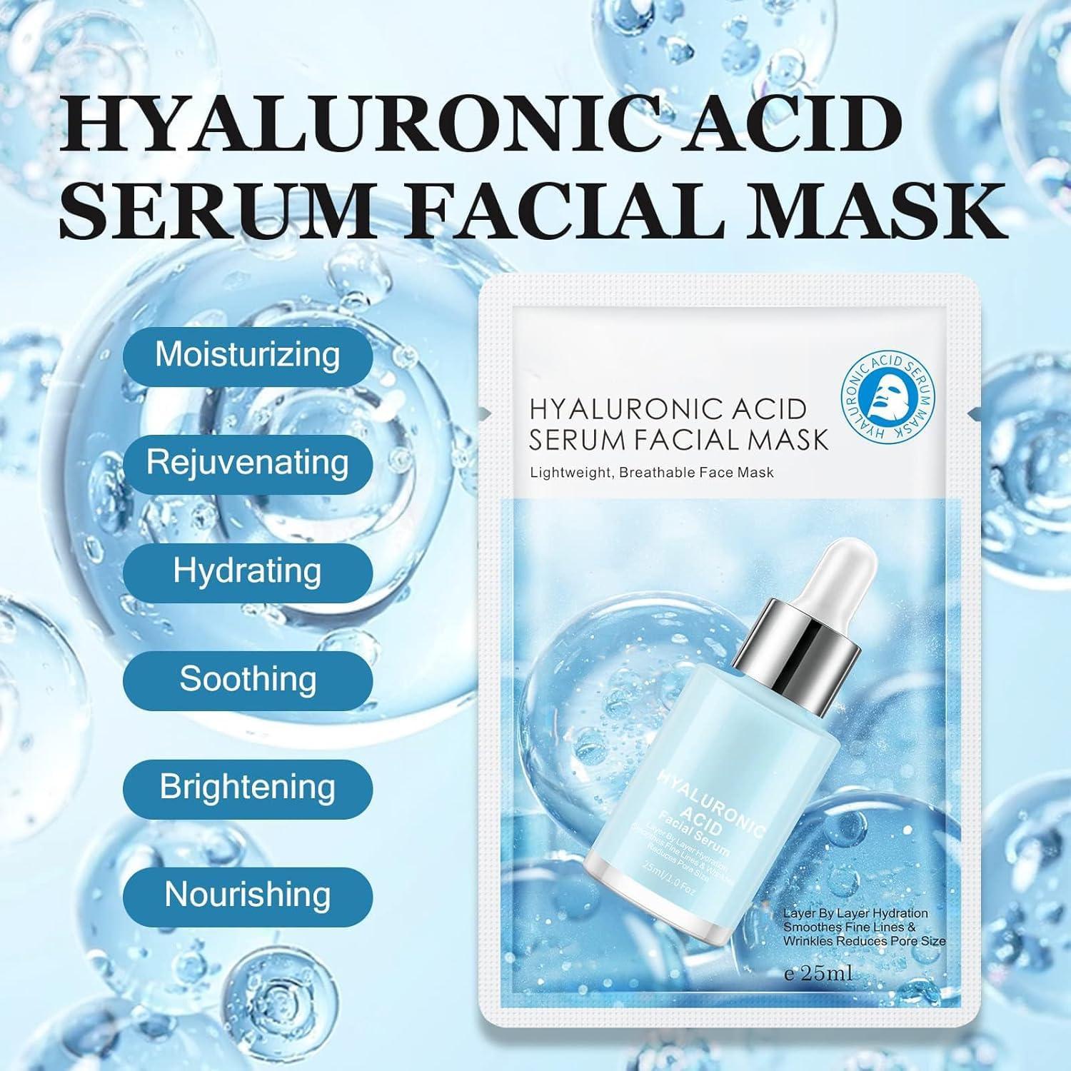 Mascarillas Faciales IREV de Ácido Hialurónico - Hidratación Profunda, Paquete de 10