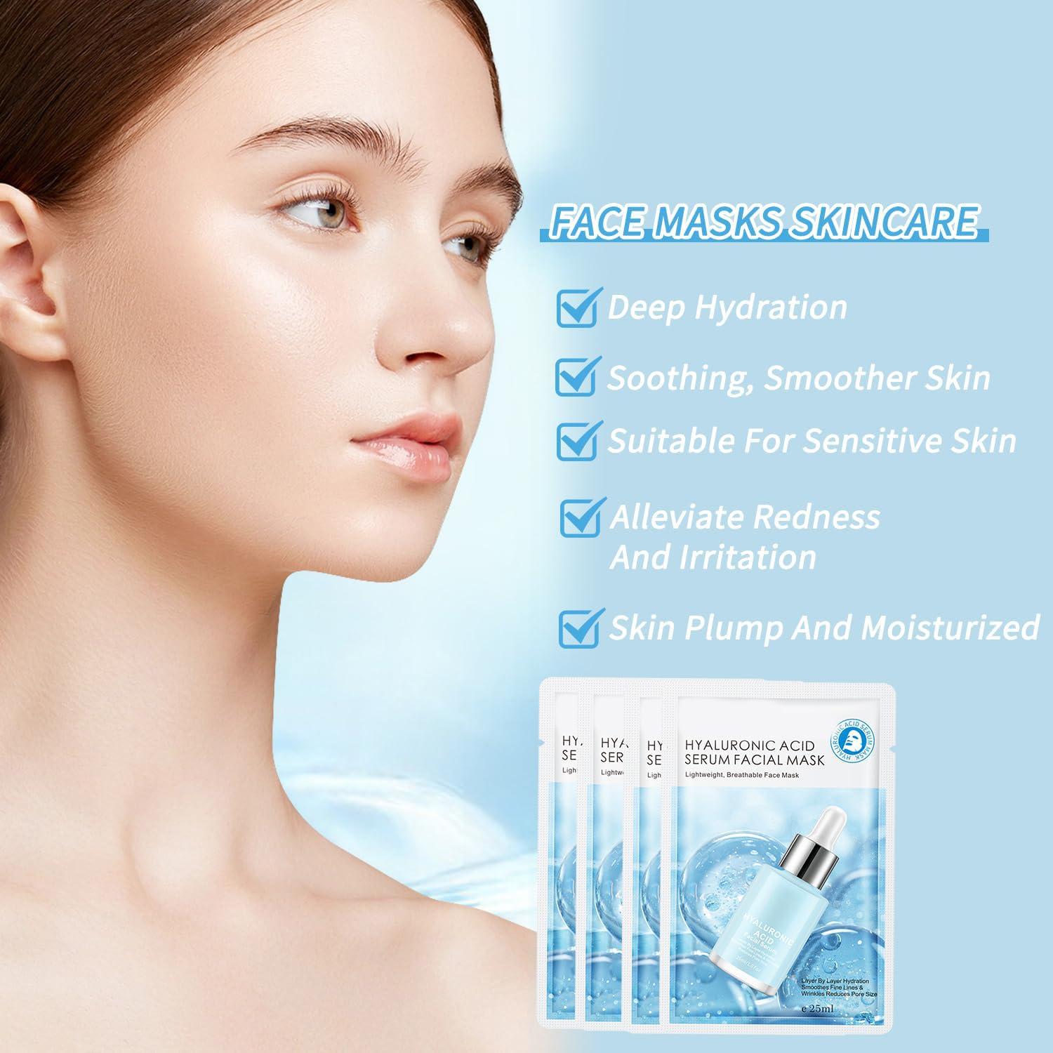 Mascarillas Faciales IREV de Ácido Hialurónico - Hidratación Profunda, Paquete de 10