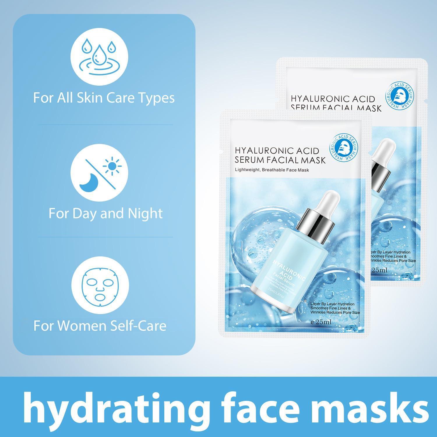 Mascarillas Faciales IREV de Ácido Hialurónico - Hidratación Profunda, Paquete de 10