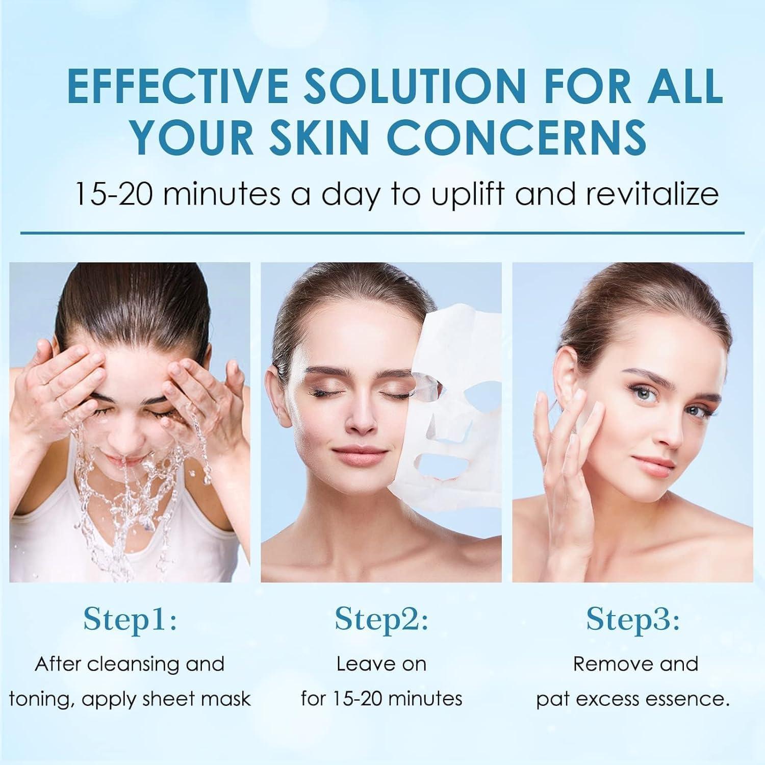 Mascarillas Faciales IREV de Ácido Hialurónico - Hidratación Profunda, Paquete de 10