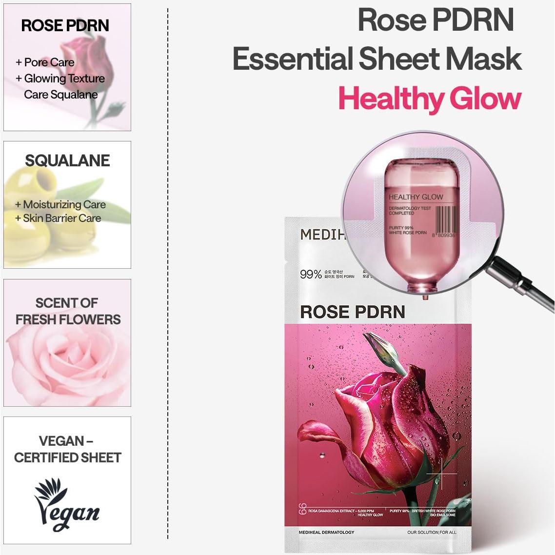 Mediheal Mascarilla de Hoja Esencial PDRN Rosa 4 Pcs
