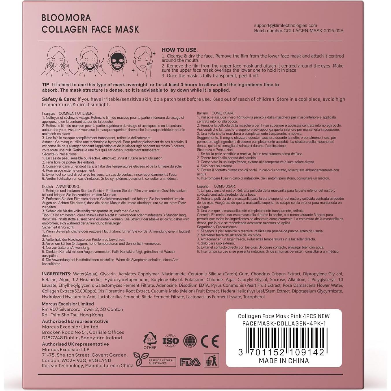 Mascarilla Facial de Colágeno Nocturna BLOOMORA 4x34g