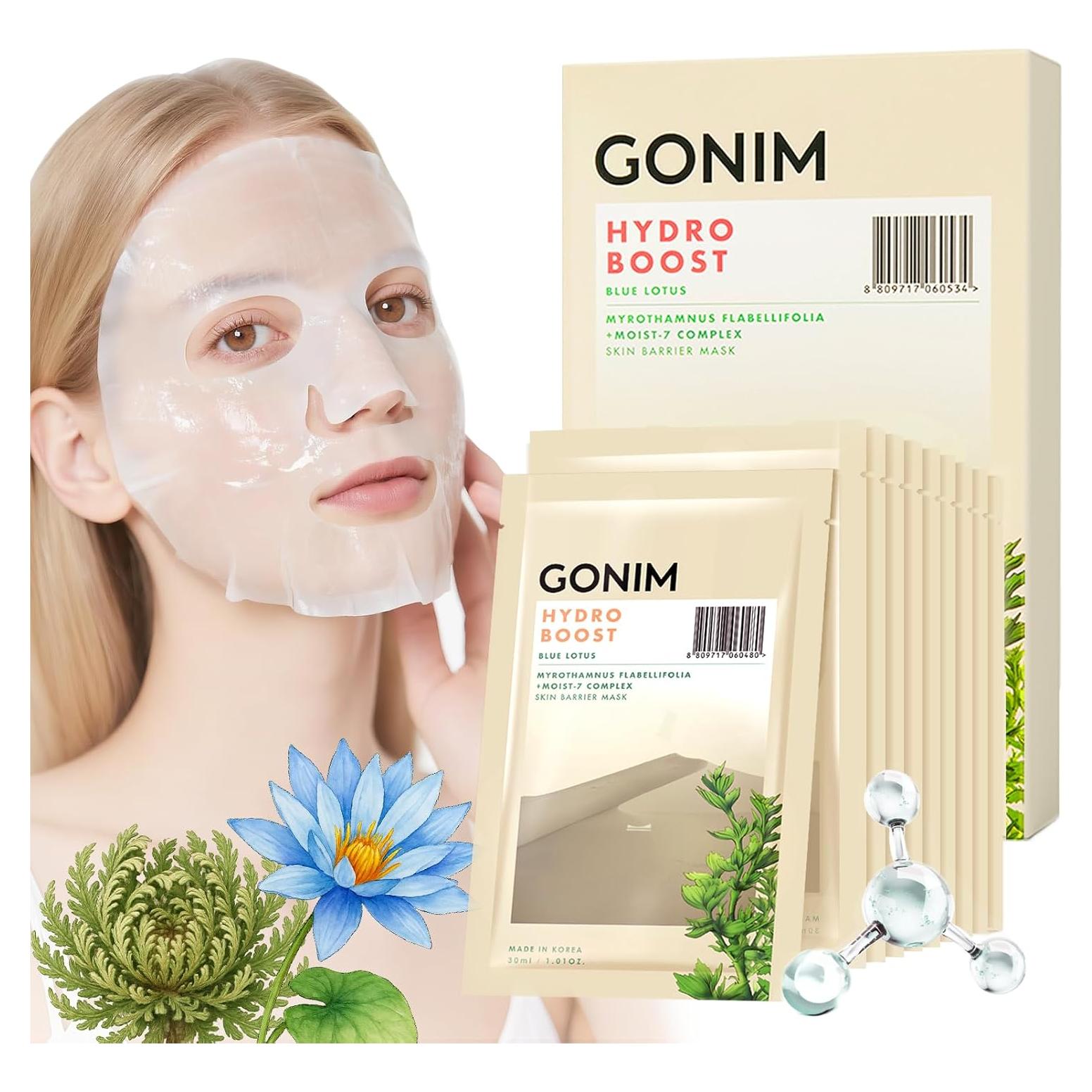 Mascarilla Facial Hidratante GONIM 10pcs Ácido Hialurónico