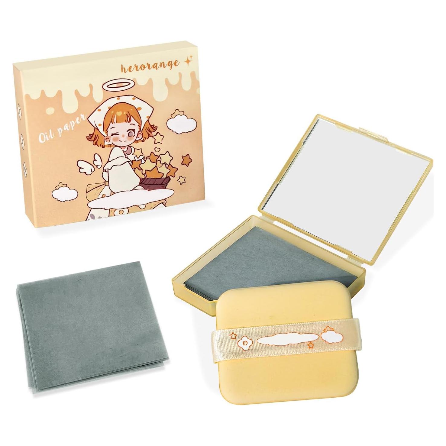 BOROLA Papel Absorbente de Aceite 100 Hojas con Espejo y Puff