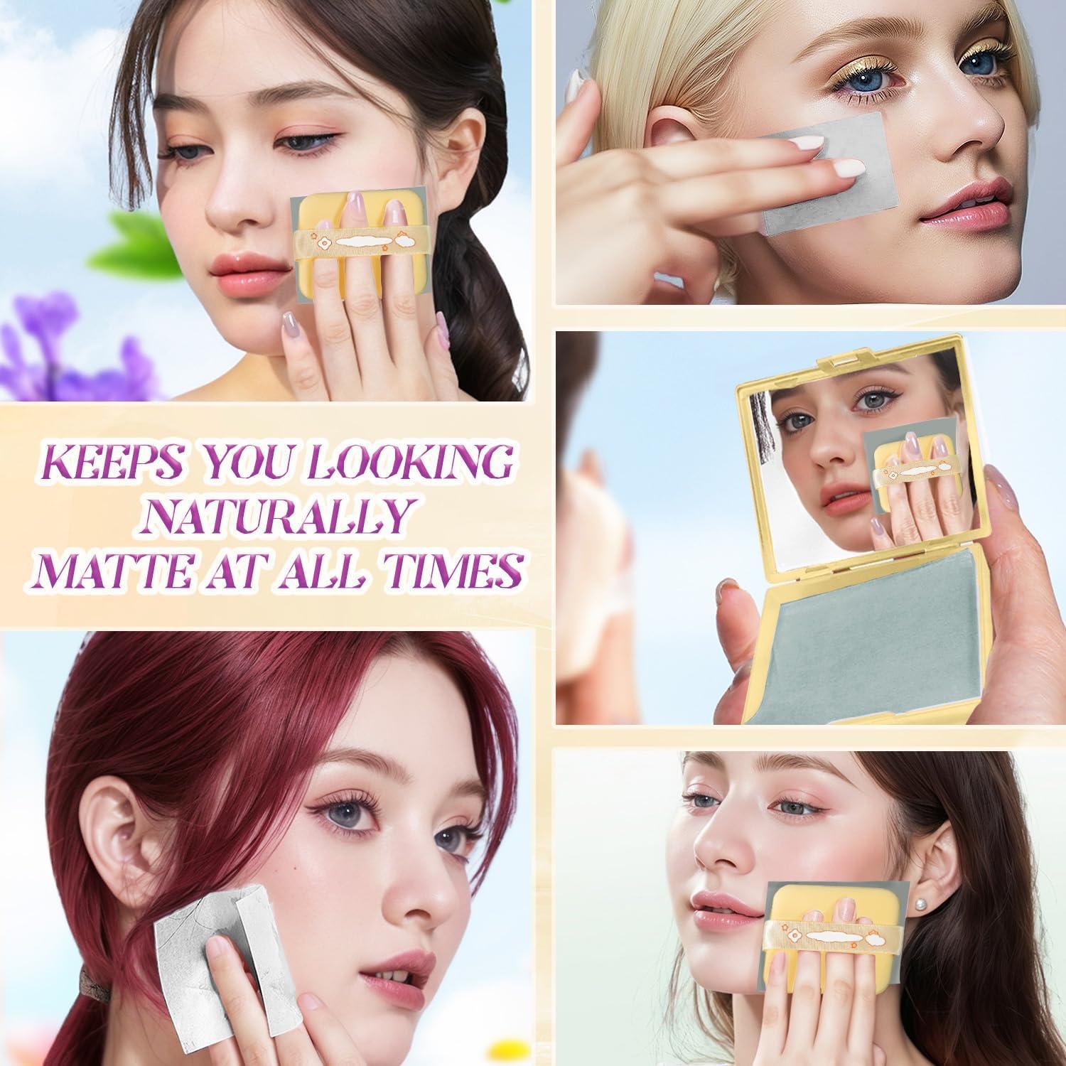 BOROLA Papel Absorbente de Aceite 100 Hojas con Espejo y Puff