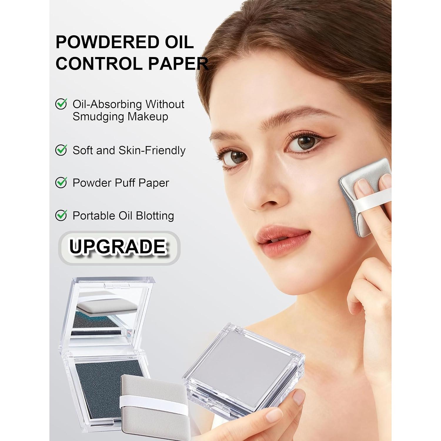 Papel Absorbente de Aceite Okerker - 300 Hojas con Puff y Espejo